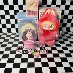 Labubu big into energy love bundle of 3 bie lush pendant snow globe phone charm